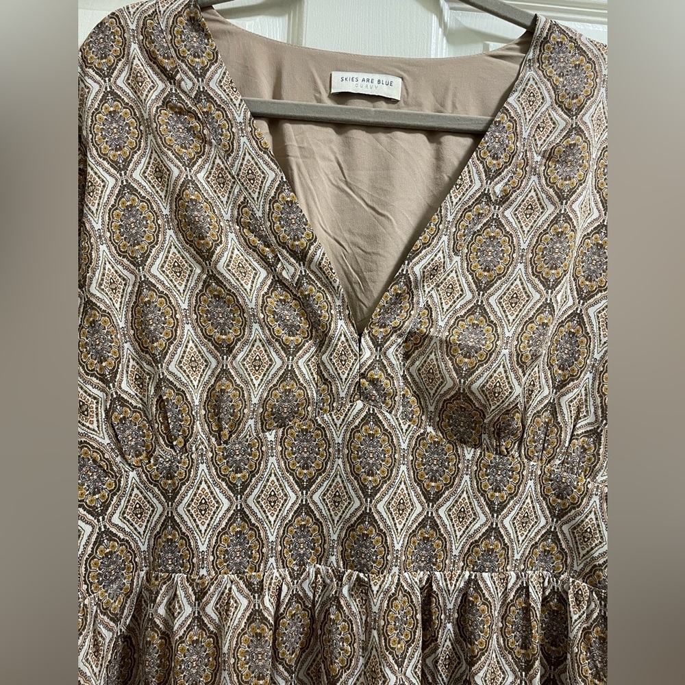 NEW Skies Are Blue *Official Brand Fit Sample* Flowy Brown Gold Midi Dress 1X - Picture 6 of 8